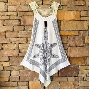 NEW InGear S/M White Crochet Lace Mandala Sharkbite Hem Swim Coverup Dress Beach
